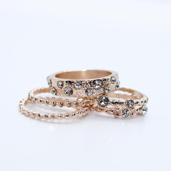 Rose Gold Boho Crystal Wave Ring Set - Picture 2 of 6